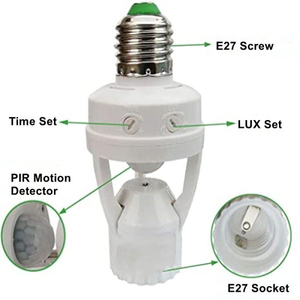 E27 Motion Sensor Light Switch 100-240V Motion Detector E27 Base Lamp Holder With Light Control Smart Switch Bulb Socket Adapter - Image 4