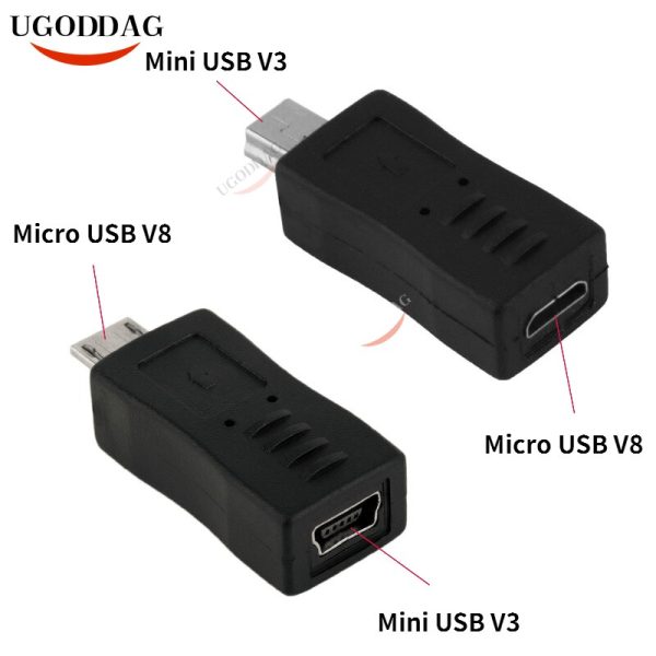 Micro USB Female to Mini USB Male Adapter Charger Converter Mini USB V3 to Micro USB V8 Adapter For Mobile Phone Android MP3